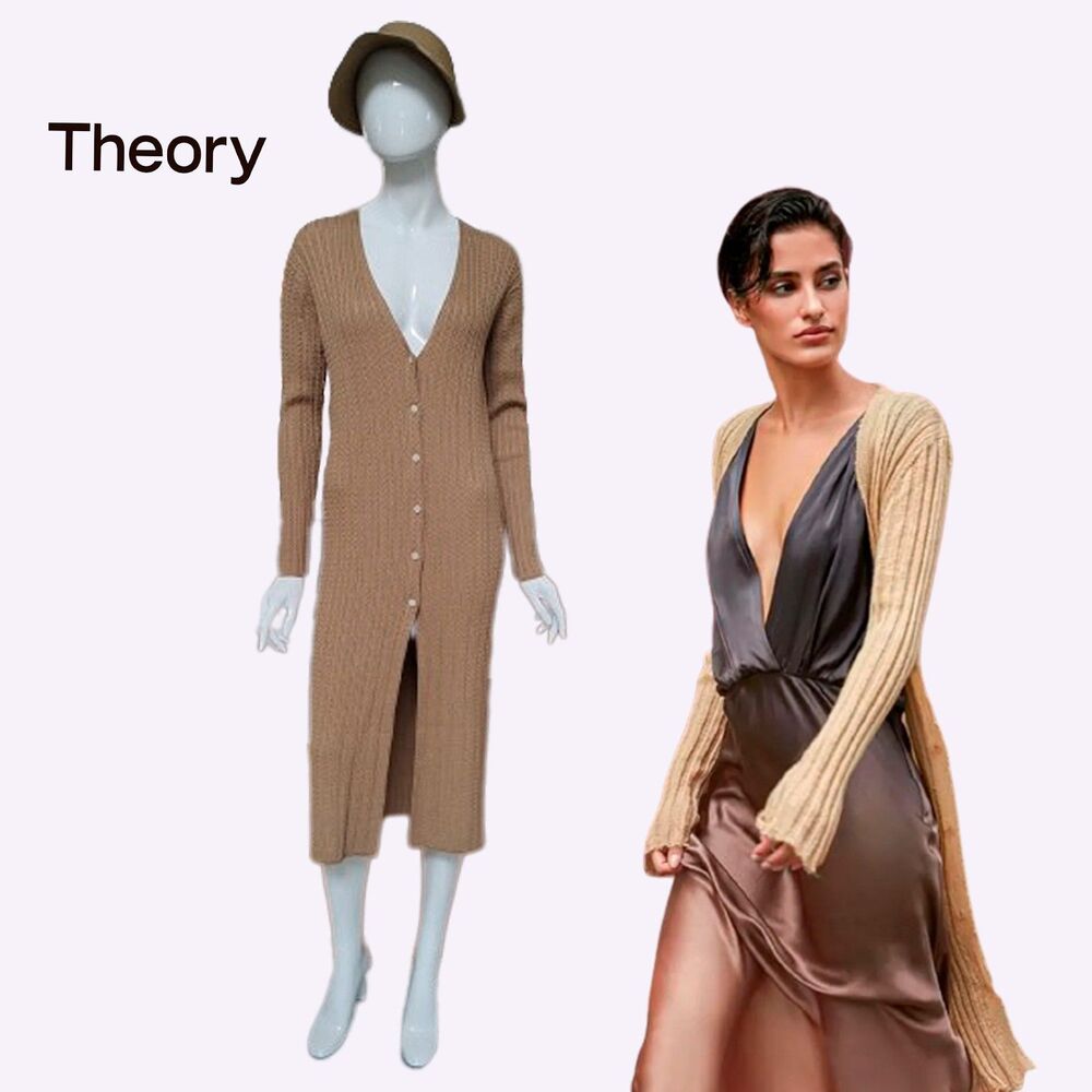 THEORY NEW Scandinavian OAT BERING 2-in-1 Cable Braided-Stripe Cardi/Dress 2